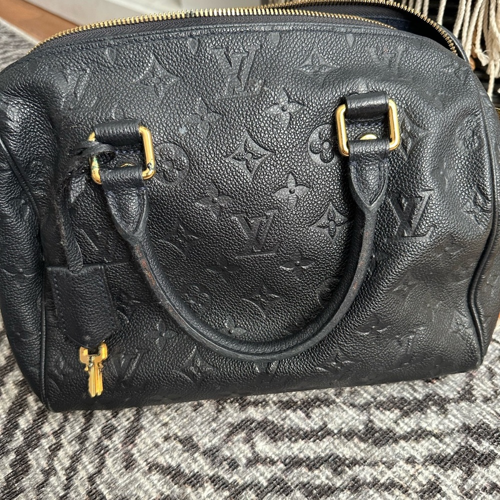 Louis Vuitton Speedy Bandouliere Bag Monogram Empreinte Leather 25 Blue